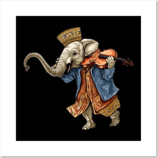 Elephant playing violin Posters and Art
